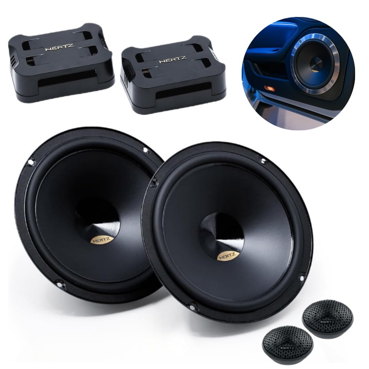 Set 2 Difuzoare auto Hertz Dieci® Pro DPK 165.3, set sistem 2 căi, 165mm, 80W RMS, Impedanță 4Ω, Putere Maximă - 160 W, 2 tweetere și 2 crossovere incluse, sunet puternic si clar, constructie solida, Negru
