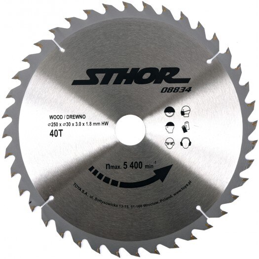 Disc circular pentru lemn Sthor 250X30 mm, 40T