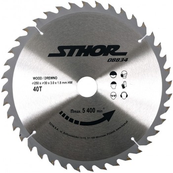 Disc circular pentru lemn Sthor 250X30 mm, 40T Disc circular pentru lemn Sthor 250X30 mm, 40T