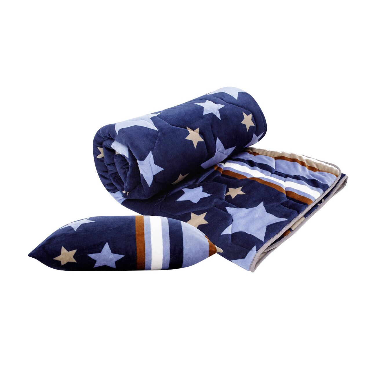 Set Alcam cocolino, perna 50x70 cm si pilota matlasata 140x200 cm, Stelle Fleece