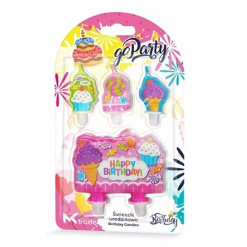 Set 4 lumanari diferite, pentru aniversari, Zola®, 3xmodele de prajituri, 1x Happy Birthday, 22x13x2 cm Set 4 lumanari diferite, pentru aniversari, Zola®, 3xmodele de prajituri, 1x Happy Birthday, 22x13x2 cm