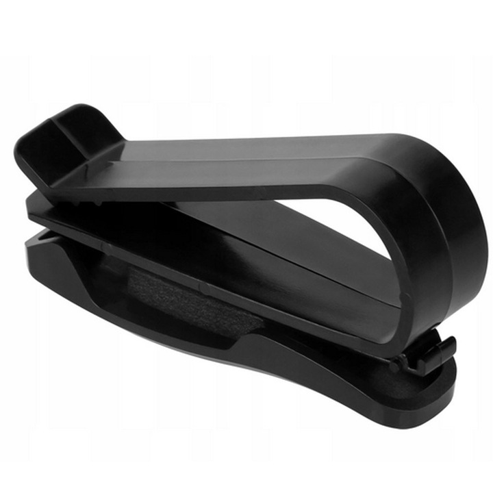 Suport auto pentru ochelari, fixare la parasolar, Verk Clip, plastic, negru
