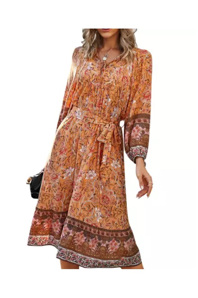 Rochie Dama Midi cu Imprimeu Floral, Coral