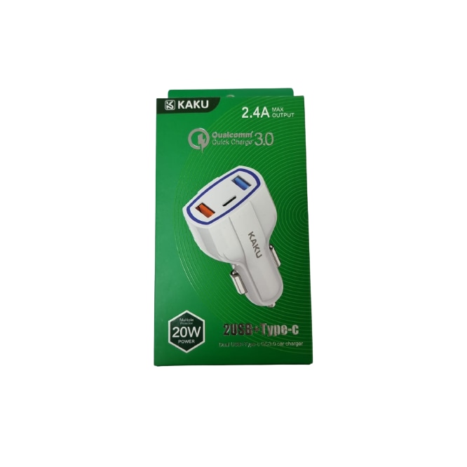 Incarcator Auto QC3.0 2 Porturi USB Type-c Alb KAKU
