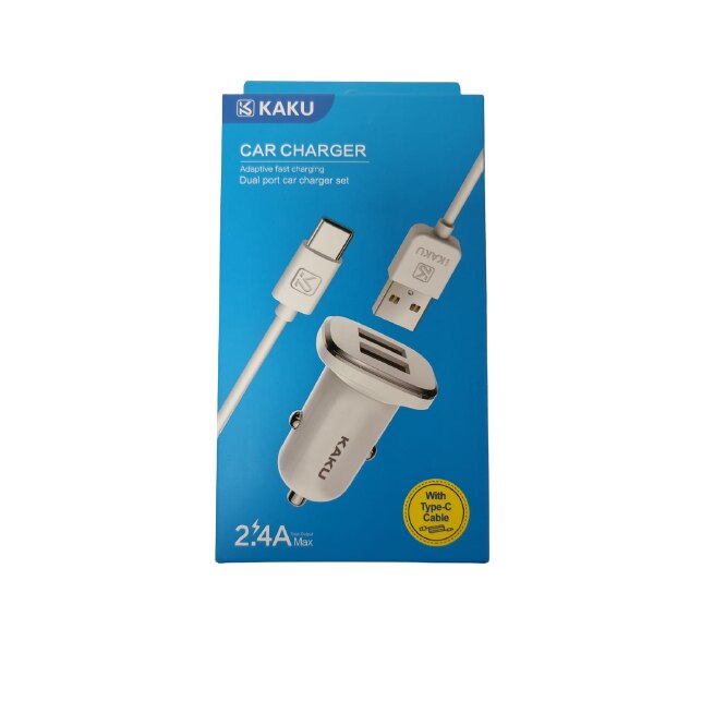 Incarcator Auto Fast Charge 2 x USB, Cablu Usb – Type C 2.4 A, Alb – Kaku