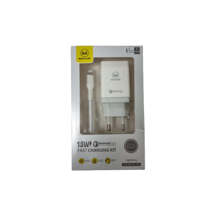 Оригинално зарядно Maxcell щепсел и кабел Iphone lqualcomm 3.0 fast charge Бяло