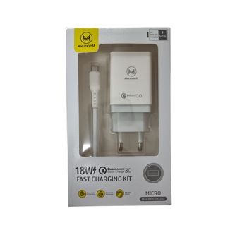 Incarcator original Maxcell priza si cablu Micro USB qualcomm 3.0 fast charge Alb Incarcator original Maxcell priza si cablu Micro USB qualcomm 3.0 fast charge Alb