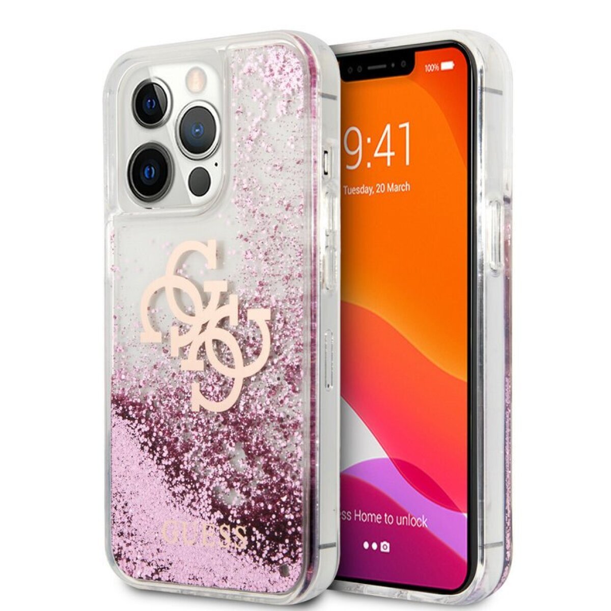 Husa Cover Guess 4G Liquid Glitter Iridescent pentru iPhone 13 Pro Pink