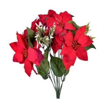 Buchet de flori decorative de Craciuni, 6 fire, rosii, 30 cm Buchet de flori decorative de Craciuni, 6 fire, rosii, 30 cm