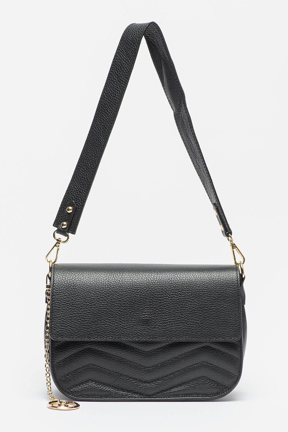 Chiara Canotti, Geanta din piele cu bareta de umar si accesoriu logo, Negru