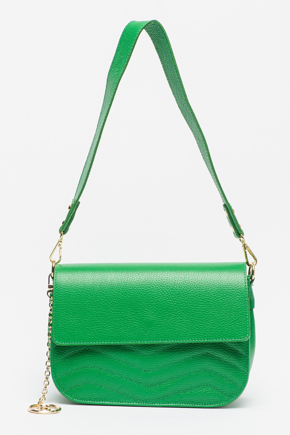 Chiara Canotti, Geanta din piele cu bareta de umar si accesoriu logo, Verde