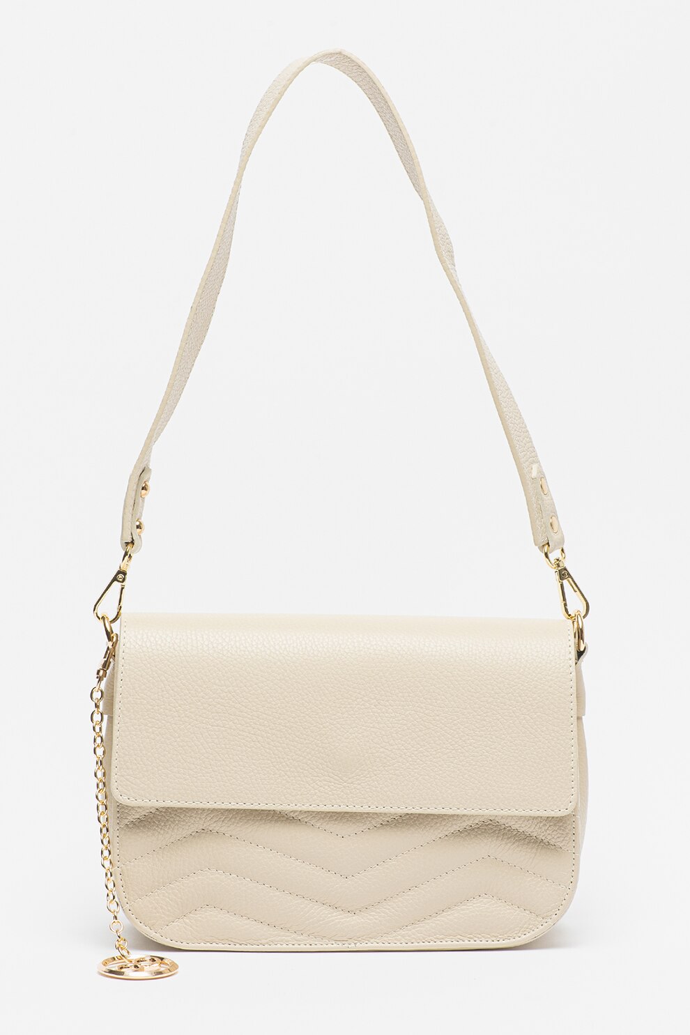 Chiara Canotti, Geanta din piele cu bareta de umar si accesoriu logo, Crem
