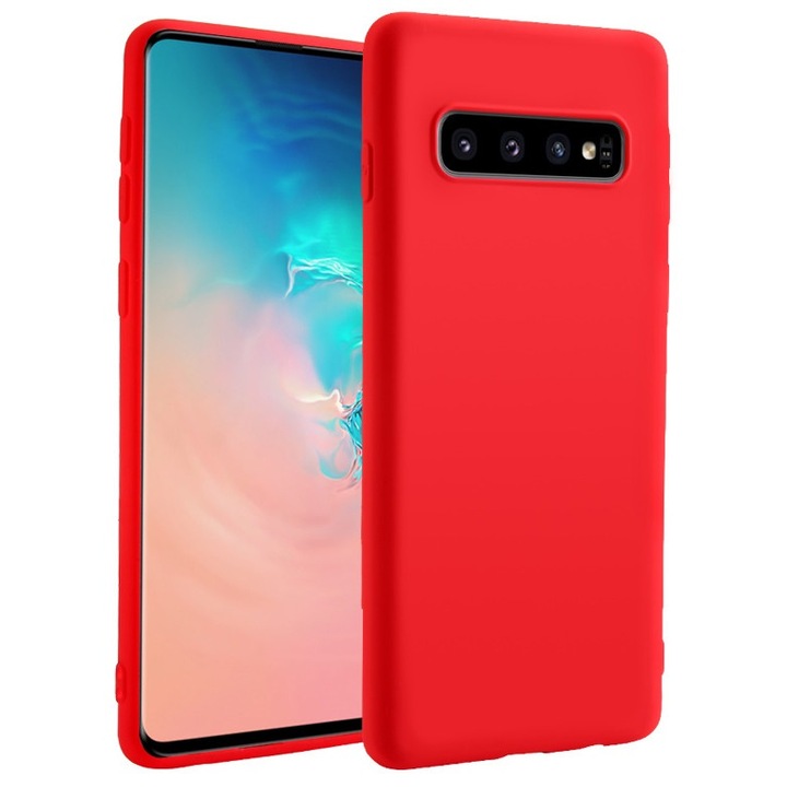 Husa din silicon ultra-slim cu microfibra pe interior, compatibila cu Samsung Galaxy S10 Plus / Rosu