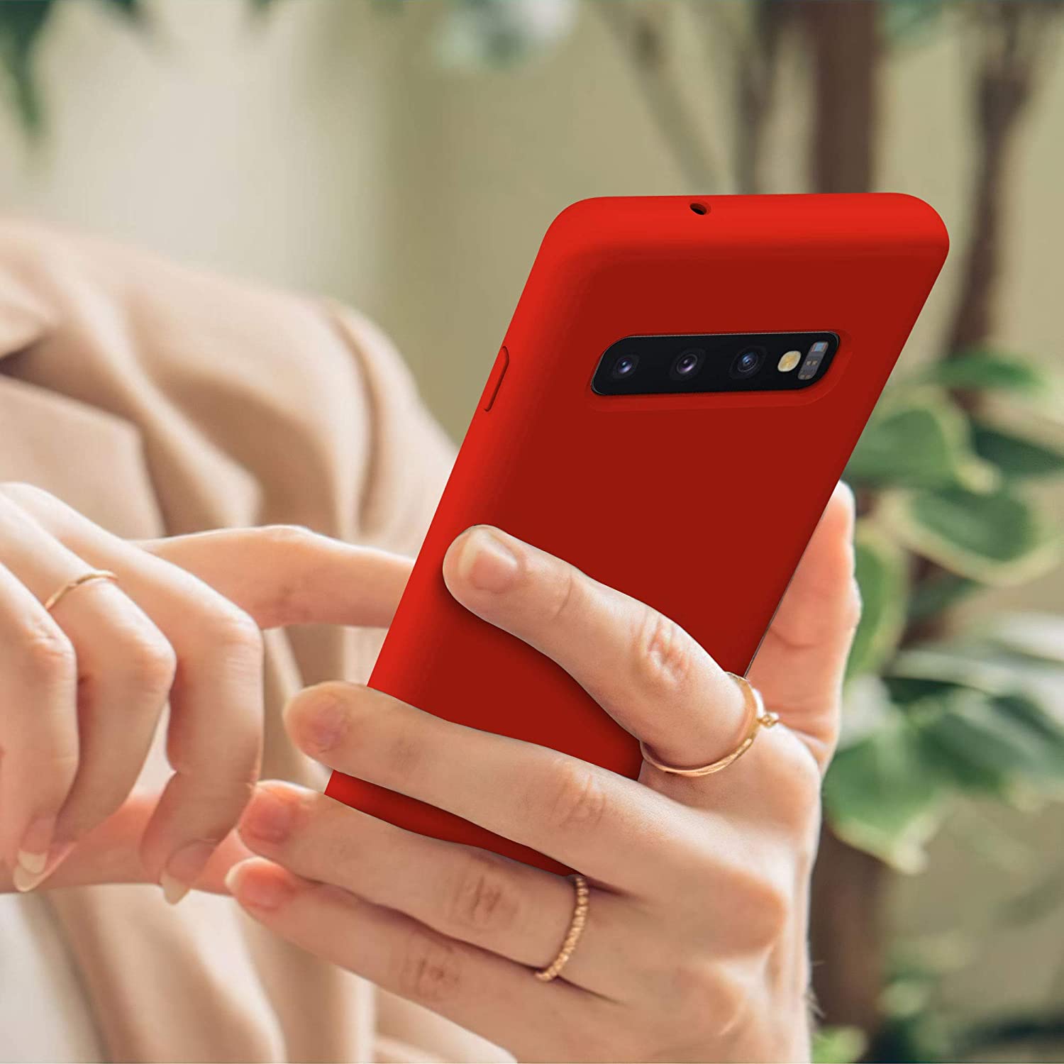 Husa din silicon ultra-slim cu microfibra pe interior, compatibila cu Samsung Galaxy S10 Plus / Rosu