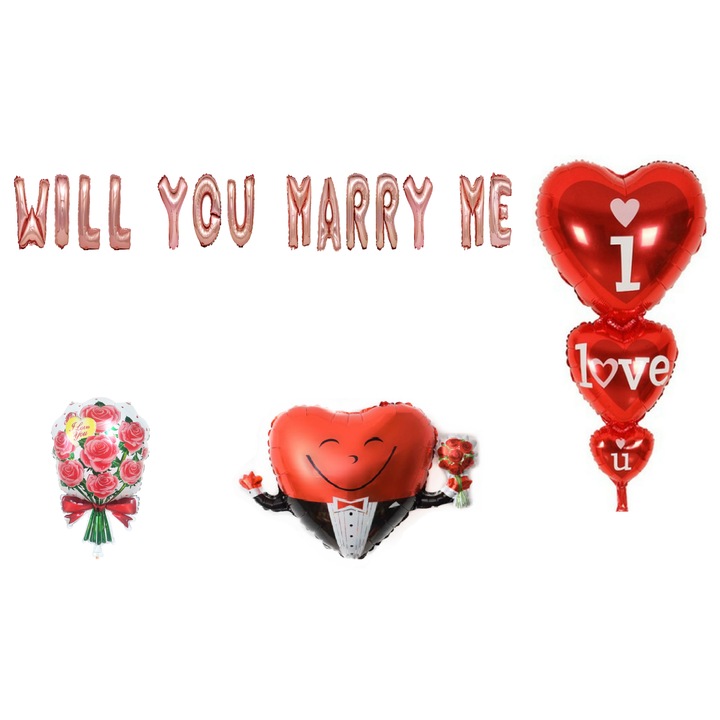 Will You Marry Me lufi szett, tortalapos ajándék, 18 db, Rosegold