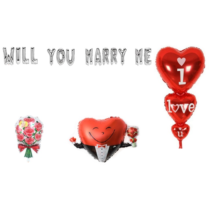 Will You Marry Me lufi szett, tortalapos ajándék, 18 db, ezüst