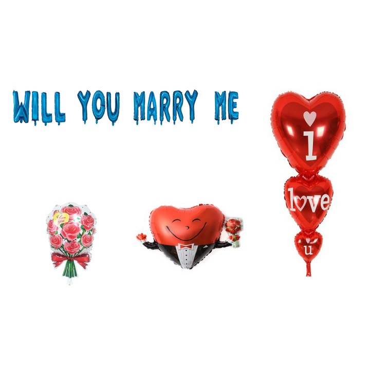 Will You Marry Me lufi szett, tortalapos ajándék, 18 db, kék