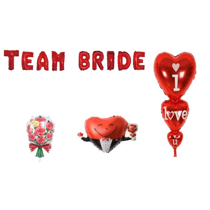 Csapat menyasszony lufi szett, tortalapos ajándék, 12 db, piros