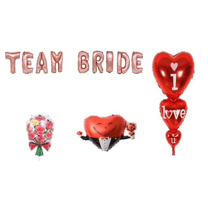 Csapat menyasszony lufi szett, tortalapos ajándék, 12 db, Rosegold