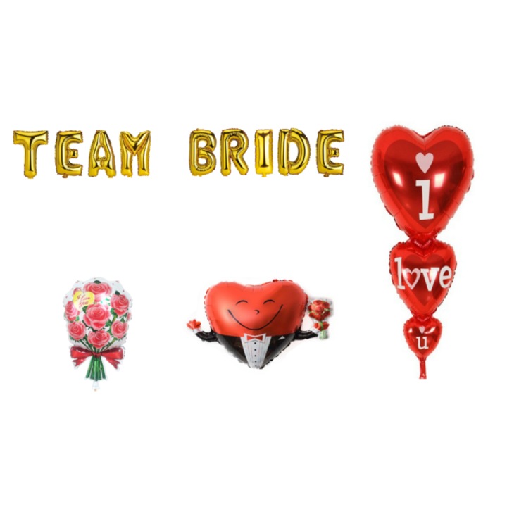 Csapatmenyasszony lufi készlet, tortalapos ajándék, 12 db, arany