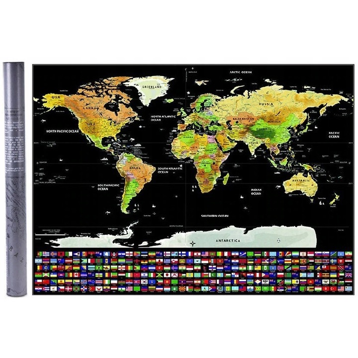 Harta Razuibila a Lumii cu Steaguri, 2XL, 83x60cm