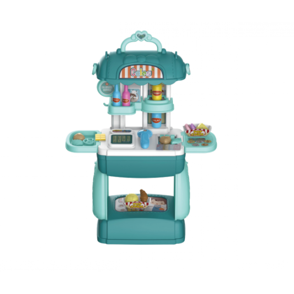 Set de joaca bucatarie 3 in 1 pentru copii, alimente, ustensile pentru gatit si alte accesorii de jucarie, 35 piese, 47 x 14 x 34.2 cm