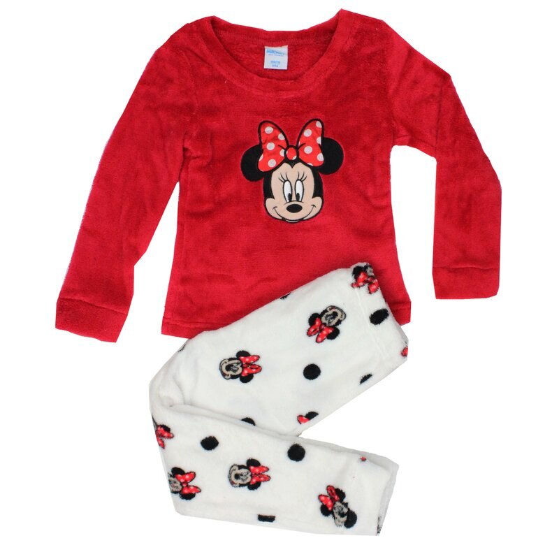 Pijama maneca lunga, pluss din poliester, Minnie Mouse, rosie