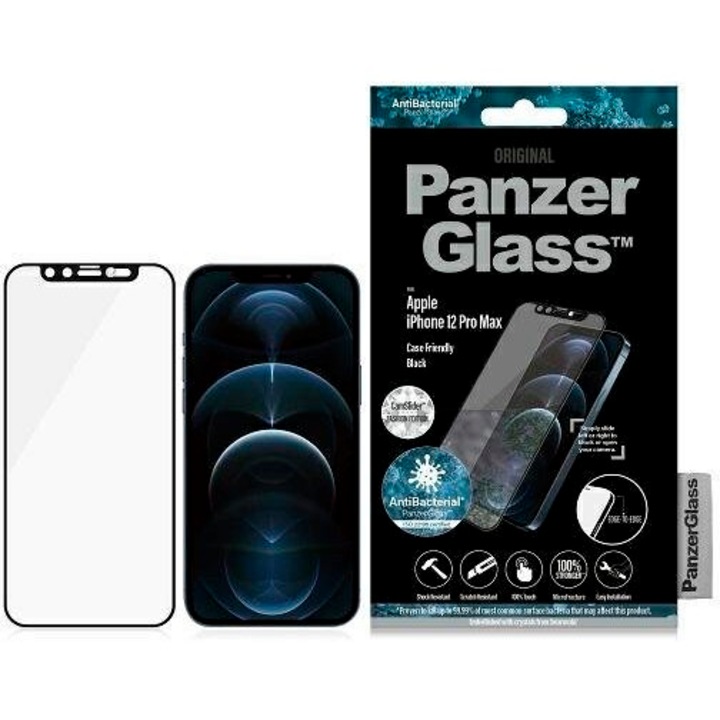 Протектор PanzerGlass E2E за iPhone 12 Pro Max, черен