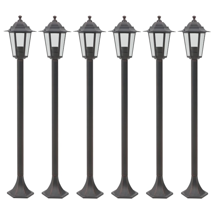 Комплект от 6 лампи за градинско осветление vidaXL, Алуминий, 110 см, E27, IP44, Кафяв