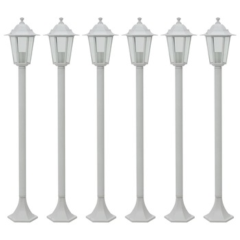 Set 6 lampi stalp de ilumare gradina, vidaXL, Aluminiu, 110 cm, E27, IP44, Alb Set 6 lampi stalp de ilumare gradina, vidaXL, Aluminiu, 110 cm, E27, IP44, Alb