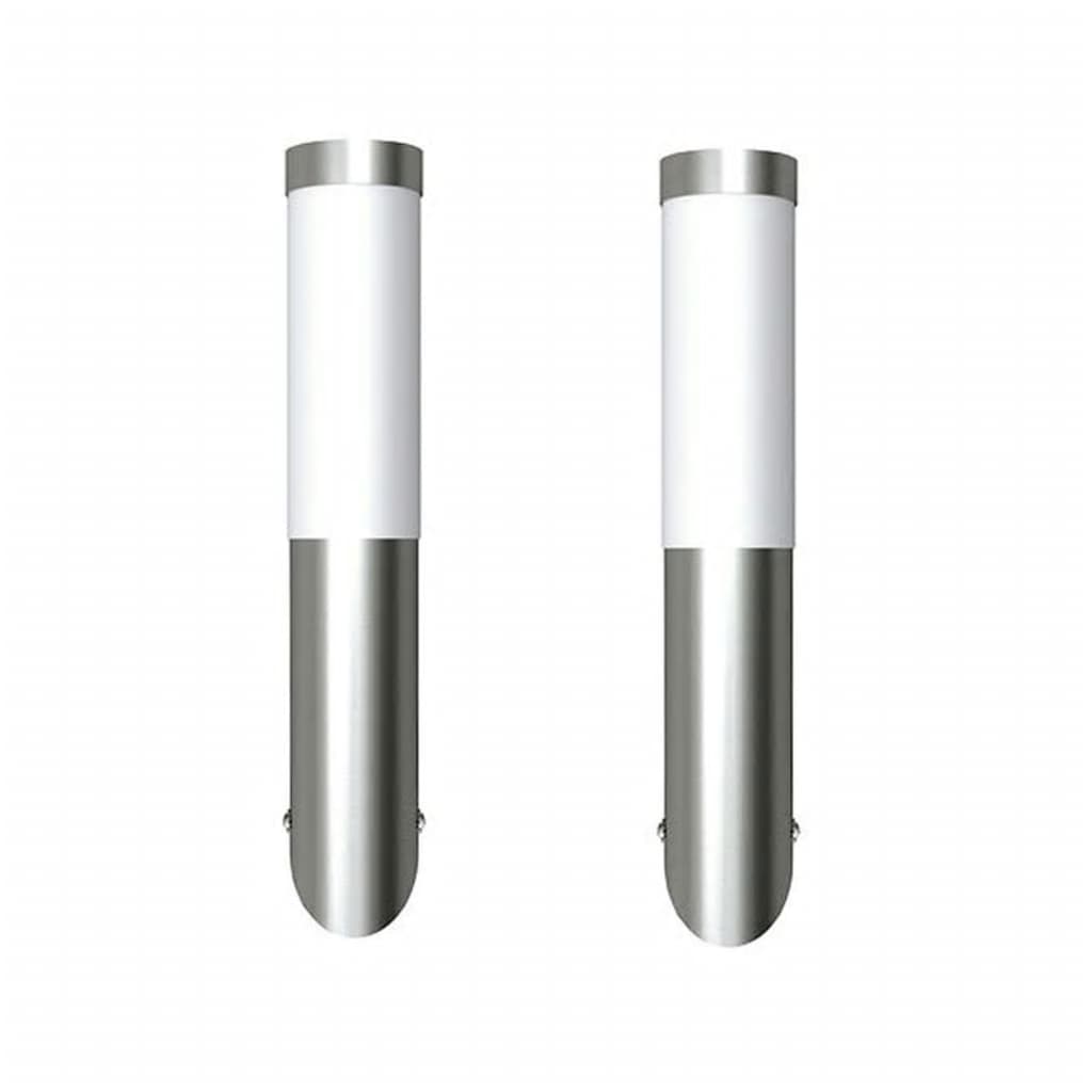 Set de 2 lampi de exterior, vidaXL, Otel inoxidabil, 6 x 36 cm, IP44, E27, Argintiu