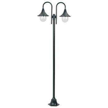 Lampa iluminat de gradina cu 2 lampi, vidaXL, Aluminiu, 25 x 220 cm, IP44, E27, Verde inchis Lampa iluminat de gradina cu 2 lampi, vidaXL, Aluminiu, 25 x 220 cm, IP44, E27, Verde inchis