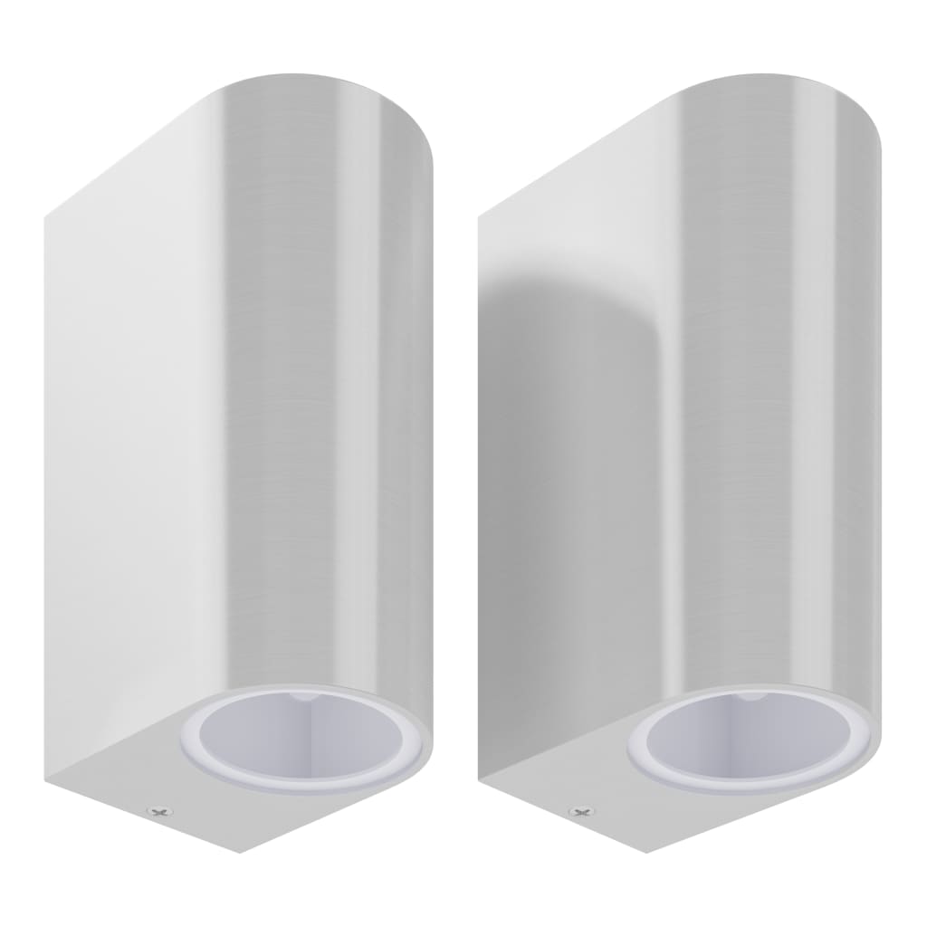 Set de 2 lampi de exterior, vidaXL, Aluminiu, 6.6 x 9.5 x 14.5 cm, GU10, IP44, Argintiu