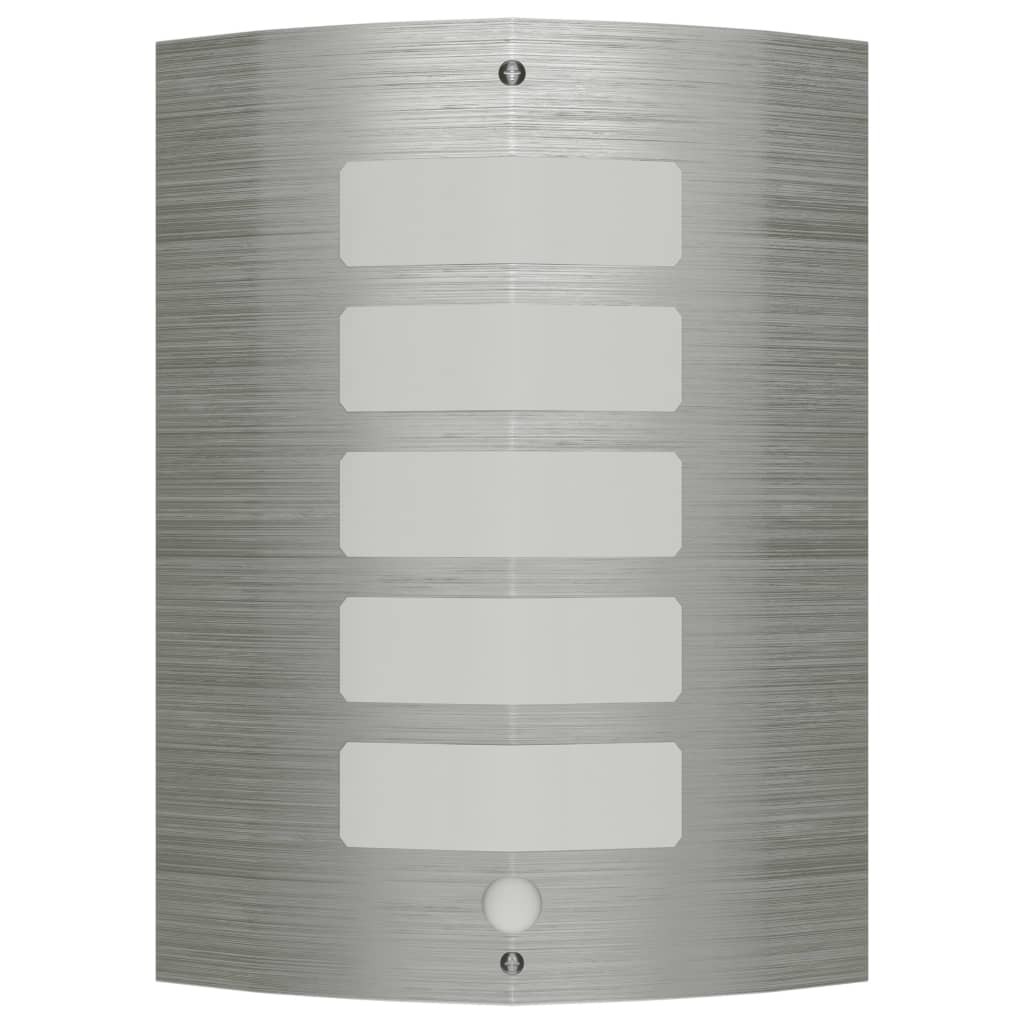 Lampa de exterior cu senzor de miscare, vidaXL, Otel inoxidabil, 23 x 9 x 29 cm, E27, IP44, Argintiu