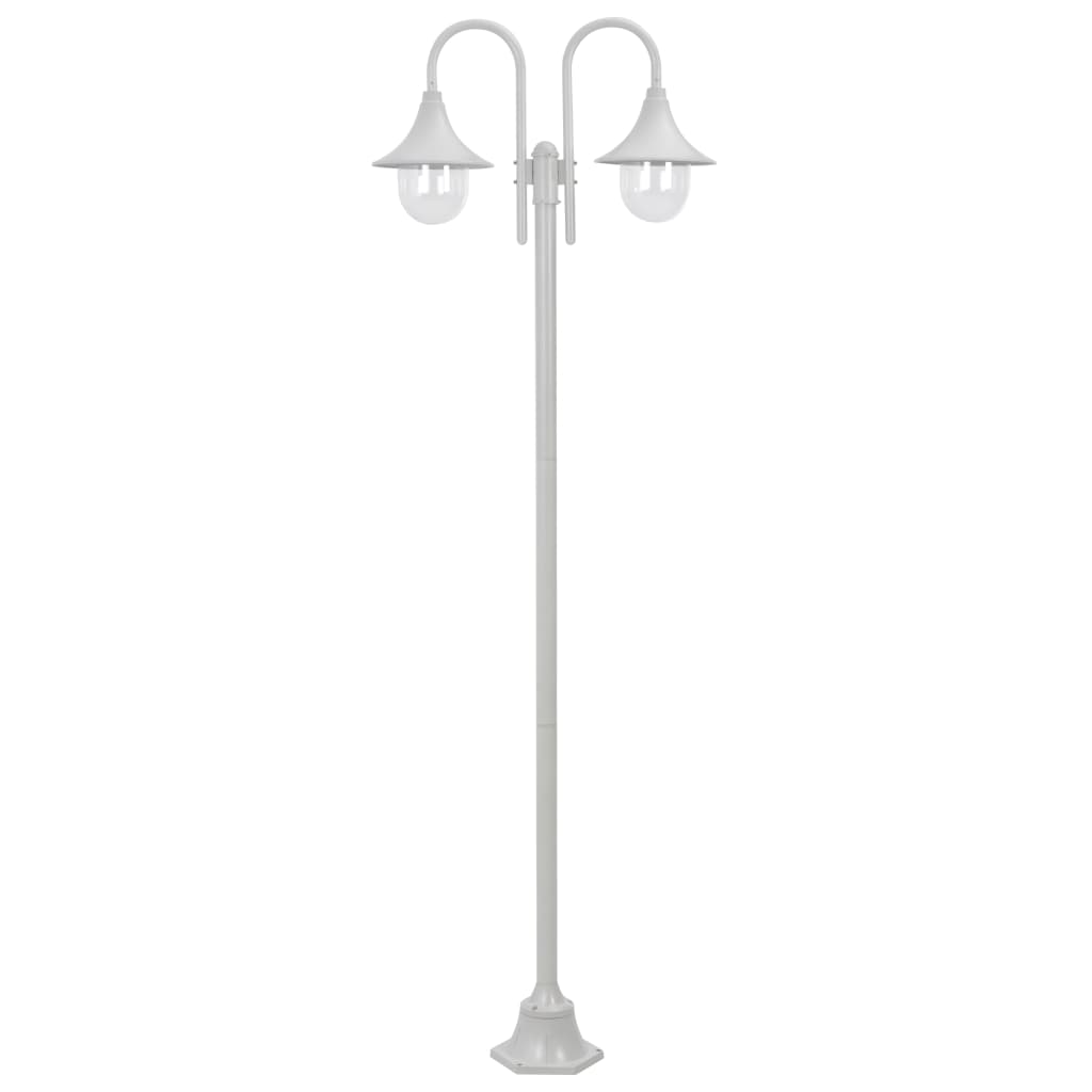 Stalp de iluminat gradina cu lampa dubla, vidaXL, Aluminiu, 25 x 220 cm, E27, IP44, Alb
