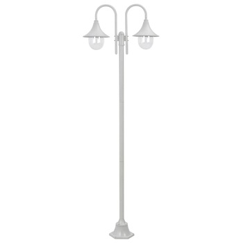 Stalp de iluminat gradina cu lampa dubla, vidaXL, Aluminiu, 25 x 220 cm, E27, IP44, Alb Stalp de iluminat gradina cu lampa dubla, vidaXL, Aluminiu, 25 x 220 cm, E27, IP44, Alb