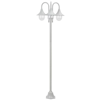 Stalp de iluminat gradina cu lampa tripla, vidaXL, Aluminiu, 25 x 220 cm, E27, IP44, Alb Stalp de iluminat gradina cu lampa tripla, vidaXL, Aluminiu, 25 x 220 cm, E27, IP44, Alb