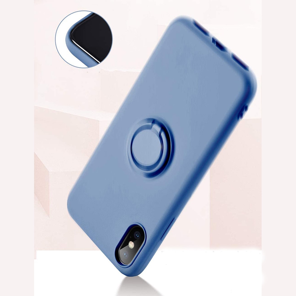Husa compatibila cu Samsung Galaxy A52 5G (SM-A526), Liquid Silicone Ring, Suport cu inel rotativ magnetic, Interior microfibra, Protectie camera, Albastru
