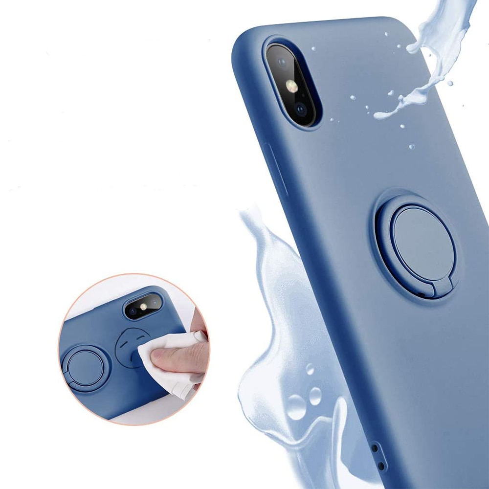 Husa compatibila cu Samsung Galaxy A52 5G (SM-A526), Liquid Silicone Ring, Suport cu inel rotativ magnetic, Interior microfibra, Protectie camera, Albastru