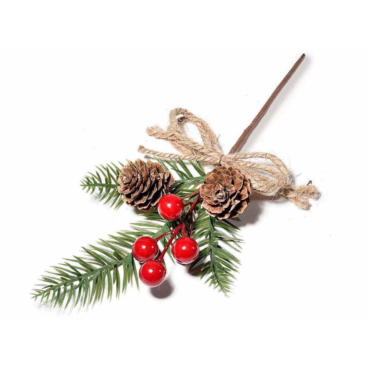 Crenguta din brad artificial decorata cu fructe rosii 26 cm