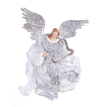 Figurina Inger din polirasina argintie si textil alb Fastoso 20x10x28 cm Figurina Inger din polirasina argintie si textil alb Fastoso 20x10x28 cm