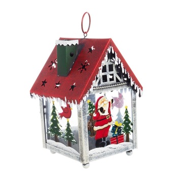Felinar din sticla si metal model Craciun 14x14x22 cm Felinar din sticla si metal model Craciun 14x14x22 cm