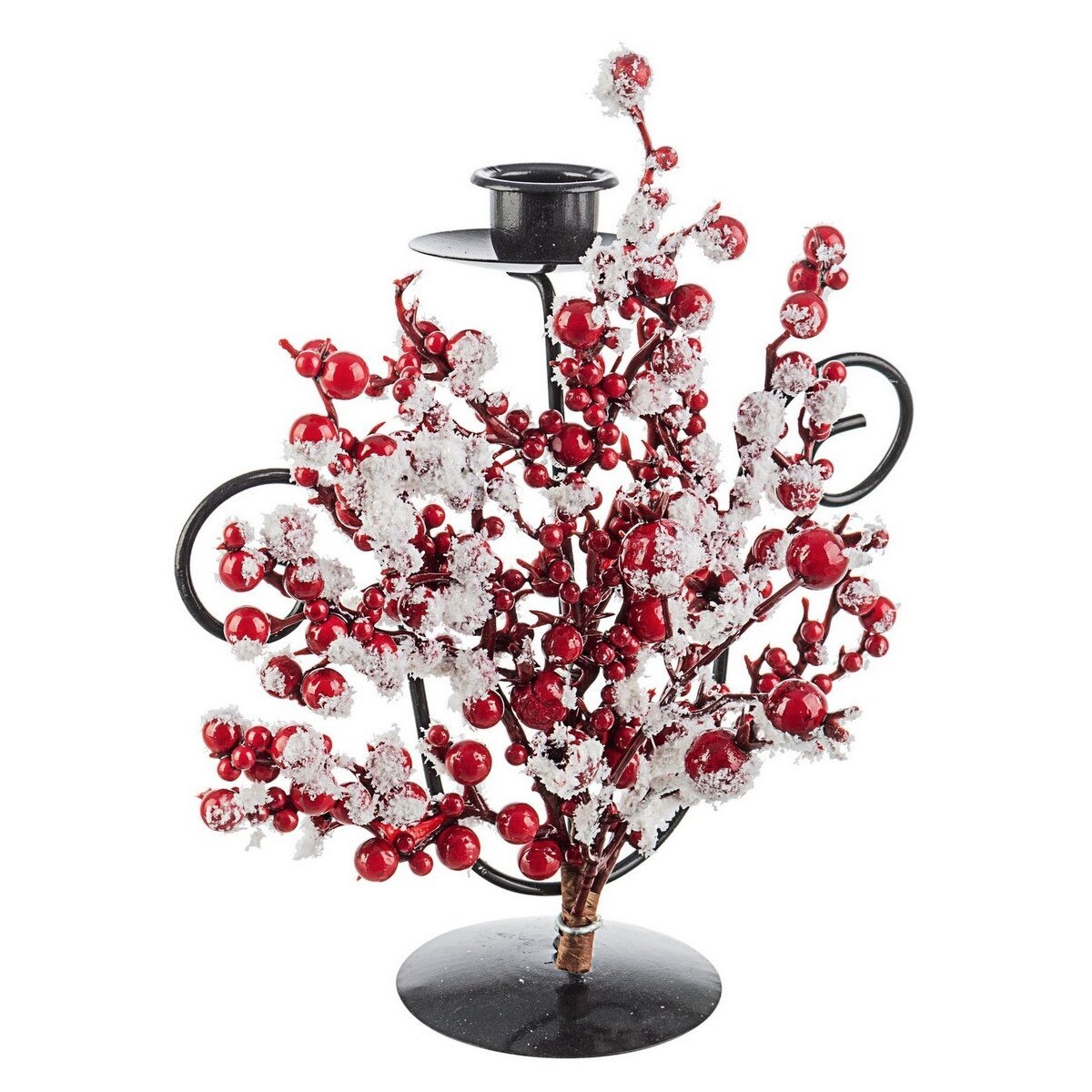 Sfesnic din metal negru decorat cu fructe padure rosii 19x5x22 cm
