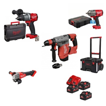 Set 4 scule 18V masina insurubat cuplu reglabil FPD2, rotopercutor CHPX, polizor unghiular FSAG125X, cheie cu impact ONEFHIWF12, acumulatori 3X5.5AH, incarcator M12-18 FC si cutie PACKOUT 1 MILWAUKEE Set 4 scule 18V masina insurubat cuplu reglabil FPD2, rotopercutor CHPX, polizor unghiular FSAG125X, cheie cu impact ONEFHIWF12, acumulatori 3X5.5AH, incarcator M12-18 FC si cutie PACKOUT 1 MILWAUKEE