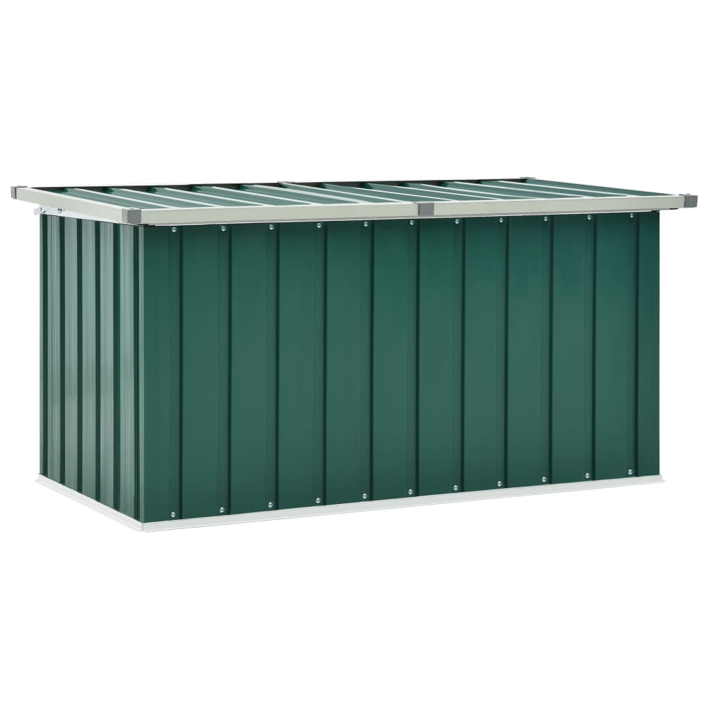 Lada depozitare pentru gradina, vidaXL, Otel galvanizat/Plastic, 129 x 67 x 65 cm, Verde