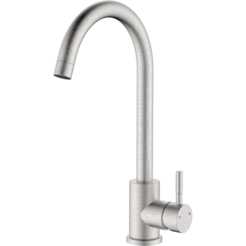 Baterie inalta pentru bucatarie IdroBric Bronx, tip lebada, monocomanda, pipa orientabila, cu perlator, debit 6 l/min, cartus ceramic, otel inoxidabil, Crom mat