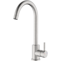 Baterie inalta pentru bucatarie IdroBric Bronx, tip lebada, monocomanda, pipa orientabila, cu perlator, debit 6 l/min, cartus ceramic, otel inoxidabil, Crom mat