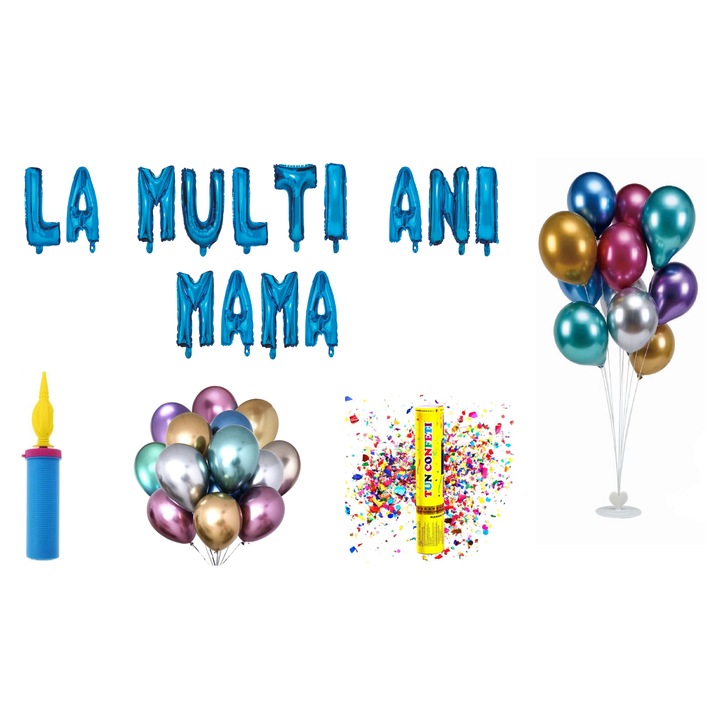 Boldog születésnapot anya lufi szett, tortalapos ajándék, 75 db, kék