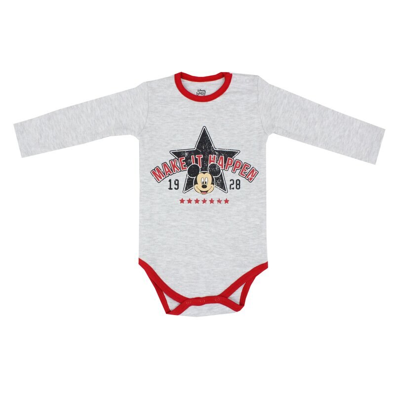 Body maneca lunga, 98%bumbac, Make it happen, gri 80 CM