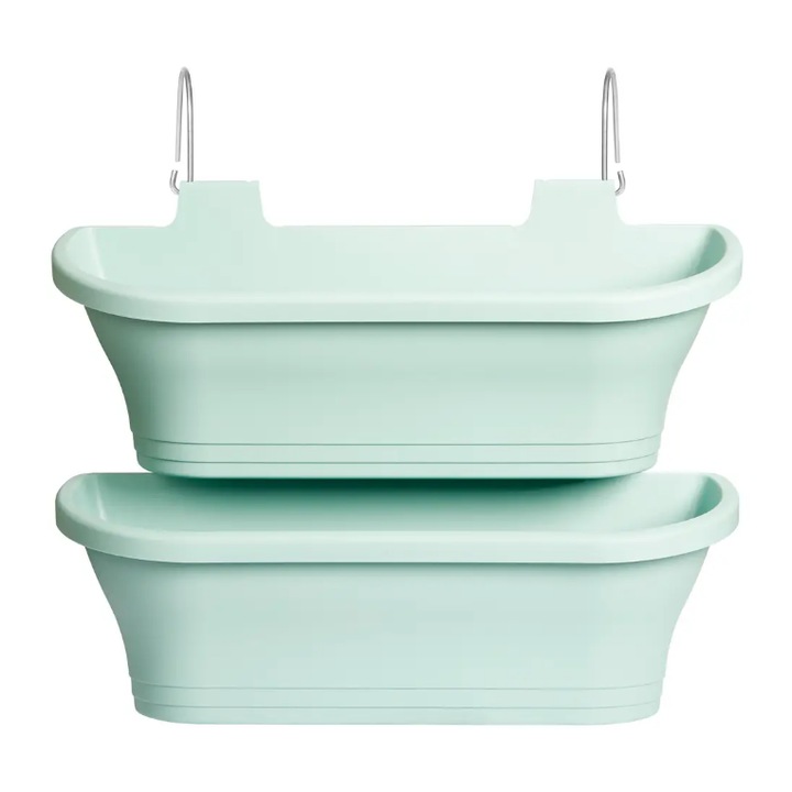 Set Jardiniere Elho Corsica suspendate, set de 2, verde menta
